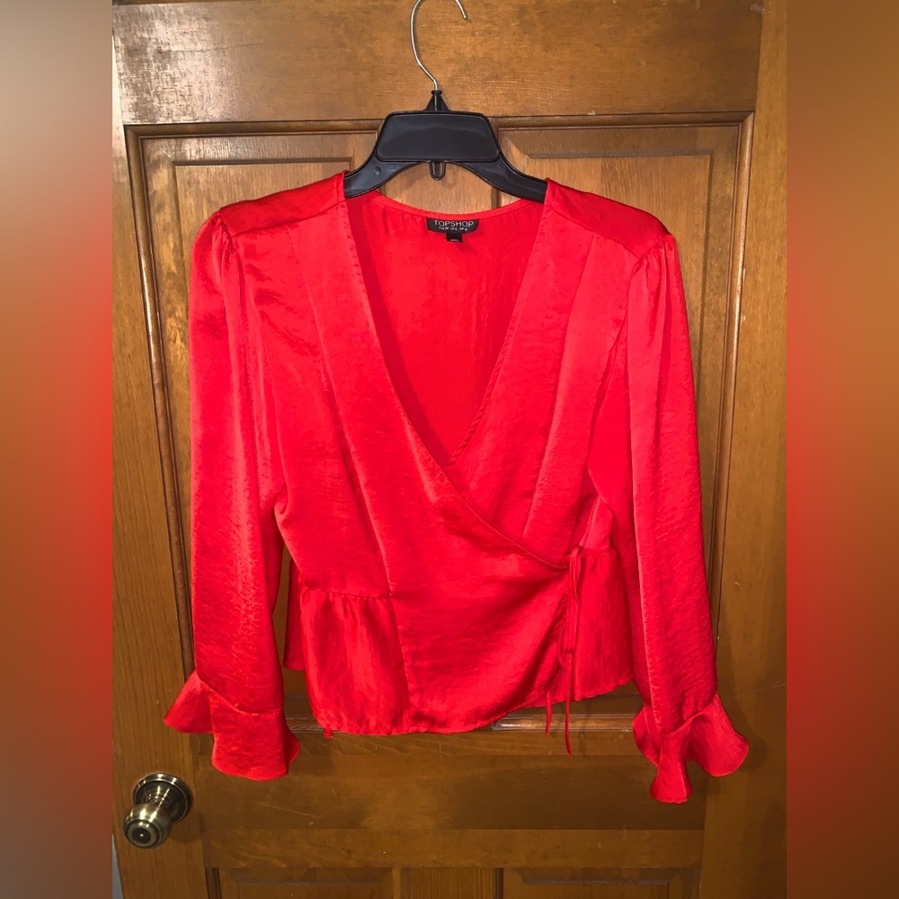 Topshop matte satin side tie blouse